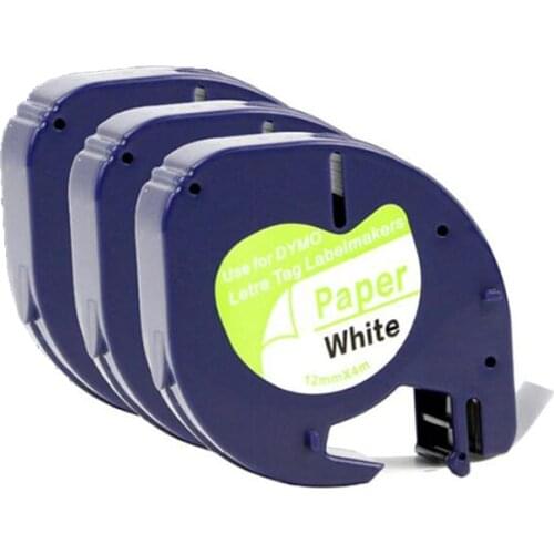 10pk Labelling tape for Dymo LetraTag 91200 Black on White (12mm x 4m) Paper Dymo LT-100H, LT-100T, LT-110T, QX 50, XR, XM