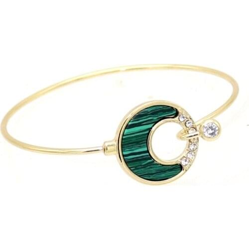 Fashion Pave Crystal Moon Marble Stone Charm Cuff Bangles for Women