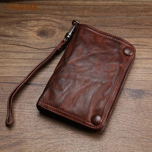 Fashion retro genuine leather mens womens small wallet casual simple natural first layer cowhide ID card holder clutch purse