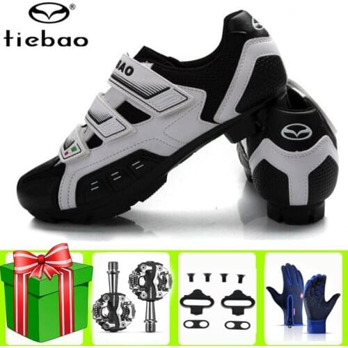 Tiebao Mens Cycling Shoes add SPD Pedal Set Mountain Bike Bicycle Sapatilha Ciclismo Mtb Racing Self-Locking Bicicleta Carretera