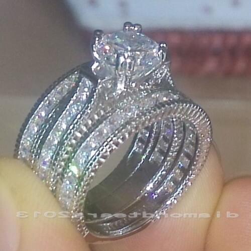 Sz5-11 wholesale Hot sale Round Cut 14kt white gold filled white Topazwomen ladys Engagement Wedding Ring set gift