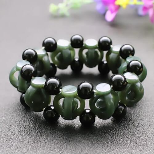 Natural Hetian Jade Hollow Transshipment Bracelet Elastic Charm Jewellery Fashion Hand-Carved Man Woman Amulet Gifts