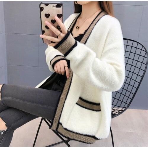 2021 new winter coat loose imitation mink ladies sweater lazy outer wear knitted cardigan women
