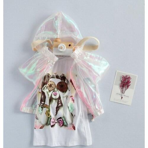 1-6Y Summer Lovely Inafnt Baby Girls Dress+Coat 2pcs Cartoon Print Short Sleeve Casual Dress+Sun Protect Jacket