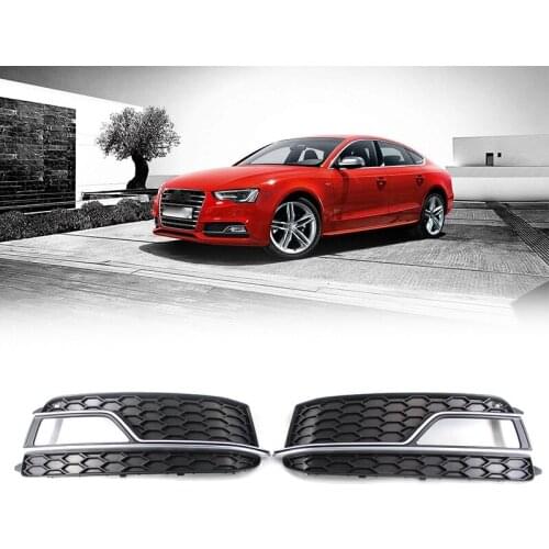 A Pair Front Bumper Honeycomb Fog Light Lamp Grille Chrome Grill Cover Fit for A5 Sline S5 2013-2017 8T0807681M 8T0807682M