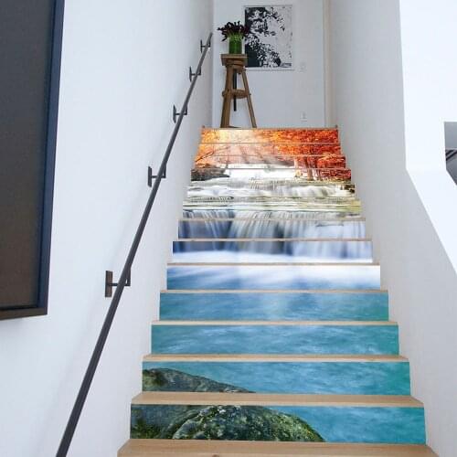 Landscape Style Art Waterfall Staircase Sticker For To The Second Floor Decorative DIY Wallpaper Peel & Stick Vinly Wall Decals