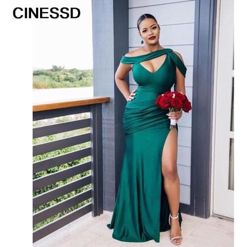 Custom Plus Size Bridesmaid Dresses For African Black Girls Off Shoulder Slit Mermaid Long Wedding Party Dress 2020 Prom Gowns