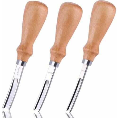 Practical DIY Leather Craft Edge Beveler Skiving Beveling Knife Cutting Hand Craft Tool with Wood Handle A4mm A6mm A8mm