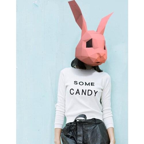 Pre Cut 3D Papercraft Paper Mask Bunny Rabbit Pink Halloween Costume Cosplay Masks for women DIY Toys Kid Art Party