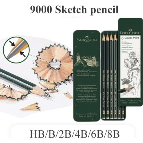 FABER CASTELL Professional Sketch Pencil 6pcs HB/B/2B/4B/6B/8B Wooden Graphite Pencils Writing Drawing Pencils Stationery 9000