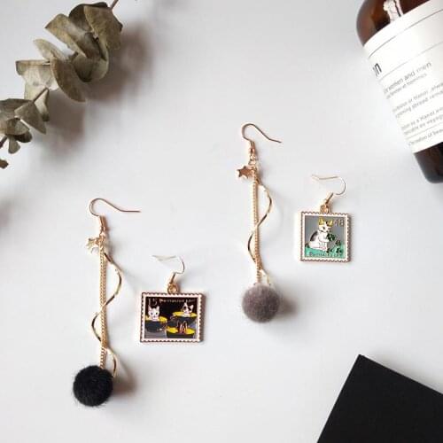 Fashion Statement Earrings 2020 Pom Pom Dangle Earrings Irregular Cat Stamp Tassel Chain Earrings Drop Earrings