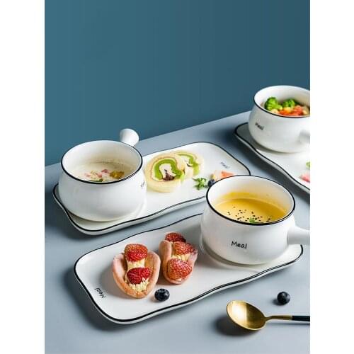 Modern housewife letter black line underglaze one person food ceramic tableware set home bread dish breakfast plate and bowl