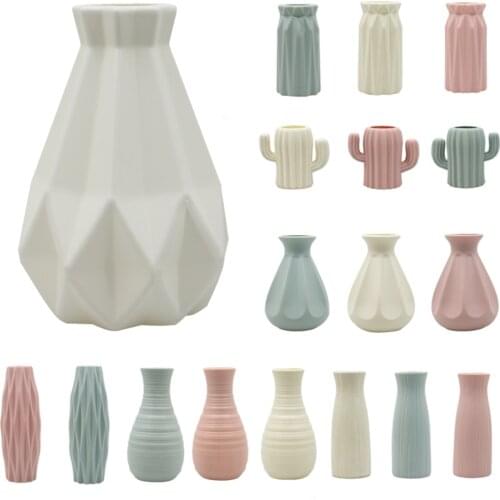 Modern Nordic Flower Vases Decoration White Pink Plastic Flowers Pot Home Table Flower Arrangement Geometric Vase Decor