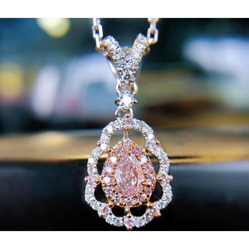Sparkling Pink Water Drop Zircon Pendant Necklace Fashion Elegant Womens Sweet Romantic Pendant Necklace Party Jewelry