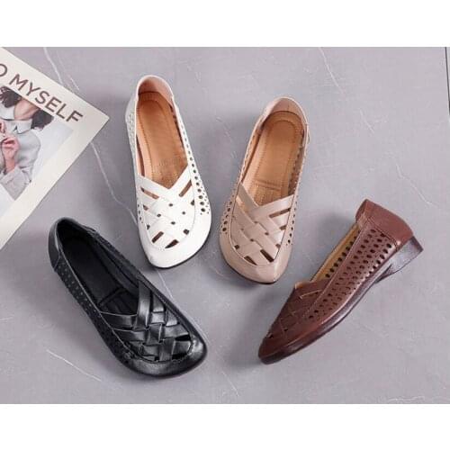 Woven Slip On Flats Womens Summer Square Toe Flat Shoes Woman Split Leather Loafers Ladies Flats Shoes