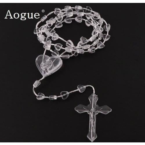 Factory 6mm Clear Plastic Rosaries Plastic Rosary Heart Beads Cheap Necklace Catholicism Prayer Religious Jewelry