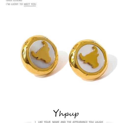 Yhpup Chic Animal Cow Stud Earrings Natural Shell Jewelry Stainless Steel Metal Women Accessories Earrings бижутерия для женщин