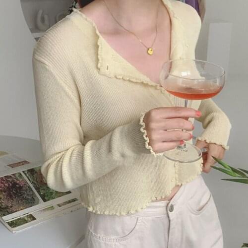 2021Spring summer Cute short knitted cardigan Long sleeve Sweater Korean woman tops