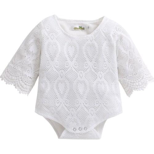 1pcs Lovely Baby Girls White ruffles Sleeve Infant Lace Bat cufflinks Romper Jumpsuit Clothes Fashion O-Neck Sunsuit Outfits