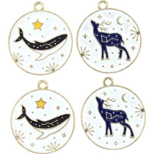 10pcs/lot Constellation Blue Whale The Sea of Stars Moon Metal Enamel Charms For DIY Jewelry Accessories Keychain Crafts Finding