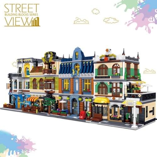 1367pcs Creator Architecture Building Blocks City Street View Bricks Set Summer Coffee Shop Hill Tavern Toys For Children Gifts