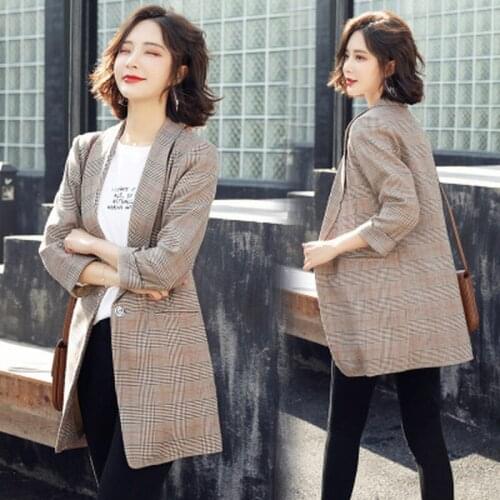 2019 spring and autumn new ladies fashion slim temperament lattice suit