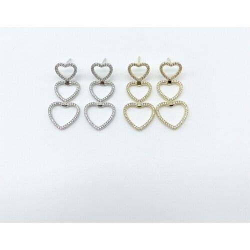 5Pairs/lot New Style Clear Zircon Three Heart Drop Earrings For Lady