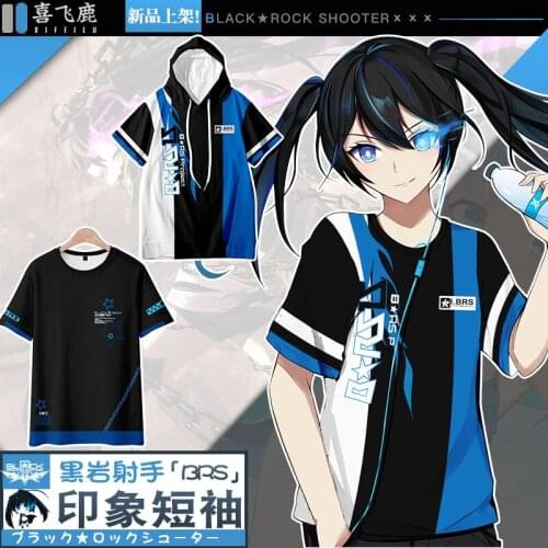 Anime BLACK★ROCK SHOOTER BRS Casual Short Sleeve Hooded T-Shirt Cosplay Men Women Student Summer Unisex Loose Vest Tops