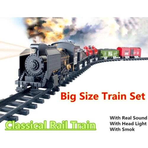 Big Size Classic toys Battery Operated Railway Rail Train 212*92 Electric Toy Railway Car with Sound&Smoking Rail Car for Child
