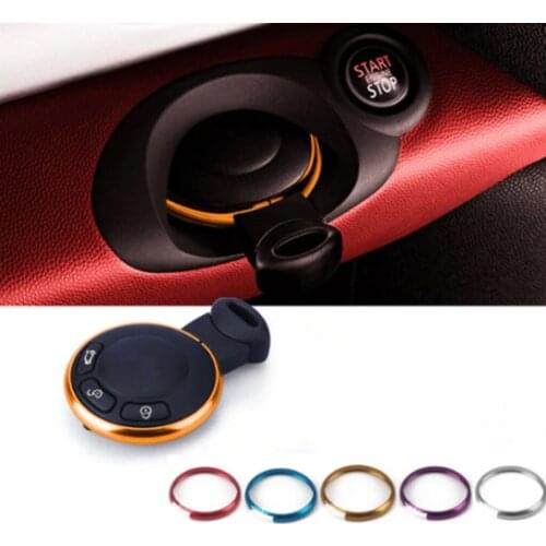 2 Pieces Alumnium Smart Key Fob Ring Trim Cover Protector for Mini Cooper R55 R56 R57 R58 R59 R60 - Pink & Red