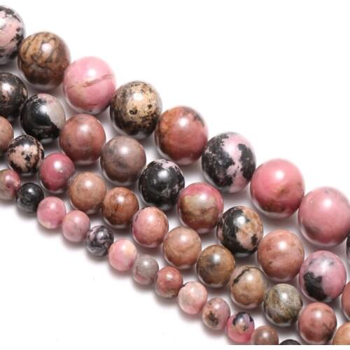 Natural Stone Beads DIY Bracelet Necklace Material Black Line Rhodonite Stone Loose Beads For Jewelry Fashion Making 6 8 10 12mm