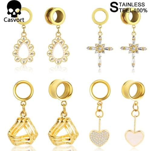 Casvort 2PCS Cute Gauges Plugs Tunnels Stainless Steel Expander Fashion Popular In Body Piercing Jewelry Earrings