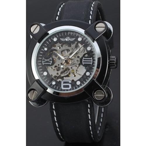 WINNER Charm Automatic Watch Casual Mechanical with Black Silicone Watch Band, Brand Modern Fashion Hollow Business Watch