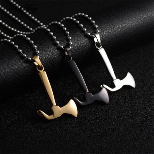 DarkMag Simple StainlessSteel Axe Pendant Necklace Retro Viking Jewelry Fashion Necklace 2020