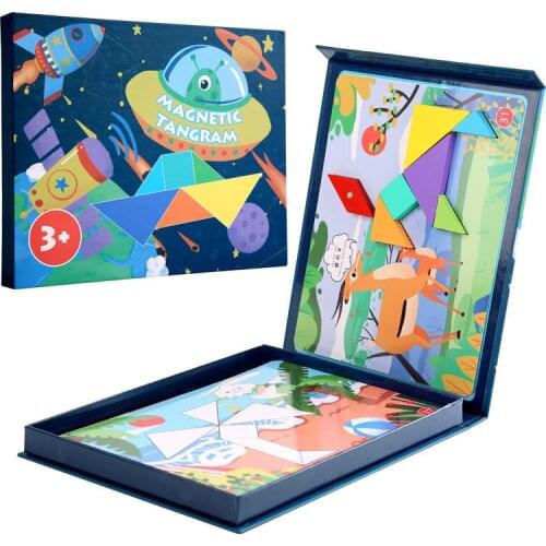 Children Educational Toy Shape Wooden Magnetic Tangram Teaching Aid Develop Intelligence Jigsaw Puzzle For Boys And Girls
