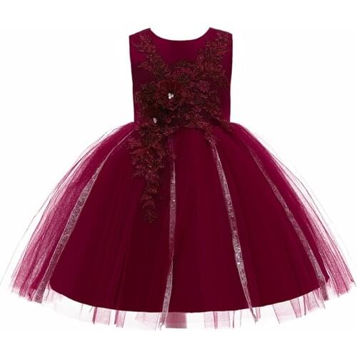 Kids Christmas Dress Baby Girl Nail Bead Embroidery Lace Shawl Wedding dress Childrens Birthday Party Costumes 3-10 years old