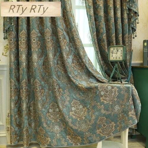 European embroidery luxury 4D jacquard high shading living room bedroom Cashmere French Window luxury Villa Voile Curtain