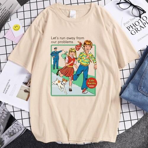 Lets Run Away Art printing mens tshirt harajuku Cool t shirt retro Breathable Short sleeved Creative o-neck mans T-shirt