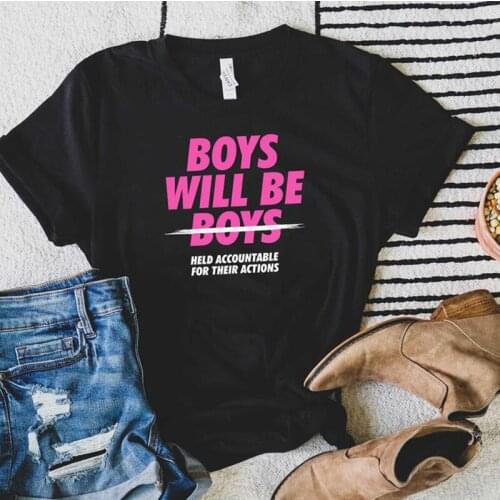 Boys Will Be Boys Funny Slogan Letters Print Cool Tees Short Sleeve Cotton Graphic Tops Plus Size Cotton Aesthetic Tshirt Women