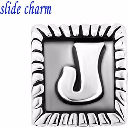 Slide charm Free shipping Love passionate "J" letter triangle charm beads fit Pandora bracelet