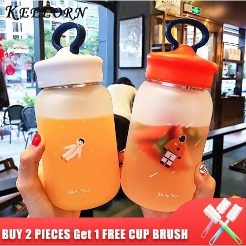 Keelorn 460ml Scrub Glass Space Water Bottles Student Portable With Tea Compartment Mobile Phone Holder Cute Hand Water Bottle