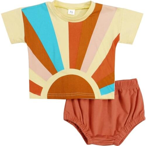 2PCS Summer Newborn Kids Baby Girls Clothes Fashion Sun Printed Tops + Shorts Outfits Short Sleeve Baby Girl Clothing Set