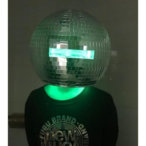Ballroom dance costumes mirror men women singer stage show wears dj clothes Glass ball led helmet catwalk disco performance