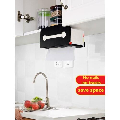 Kitchen paper towel rack free punching cabinet wall-mounted household paper drawer upside down with paper rack hanging Hot style
