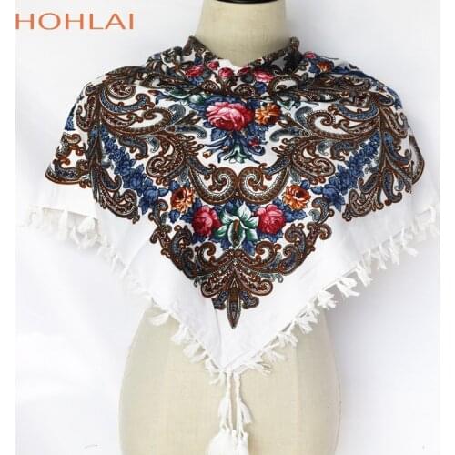 Hot Sell Russia Wquare Fashion Decorative Scarf HandmadTassel Flower Design Scarves Blanket Shawl Handkerchief for Women