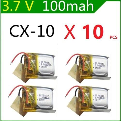3.7V 100mAh 751517 lithium polymer battery CX-10 CX-12 JJ810 Remote Quadrocopter 3.7V Lipo bettery free shipping 10 Pcs/Lot