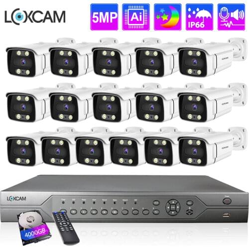 LOXCAM 16CH CCTV Security Camera System 5MP POE NVR kit Two Way Audio Ai In/Outdoor Color Night vision Video Surveillance set