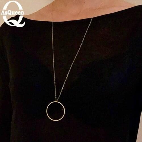 Fashion Simple Big Circle Pendant Necklace Long Sweater Chain For Women Jewelry Accessory