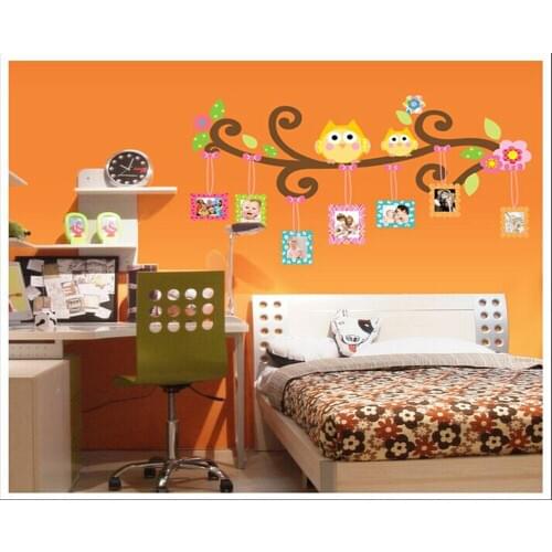 Cartoon owl stickers Photo frame wallpaper Household adornment to wall Baby pictures stickers decoration Furnishing art