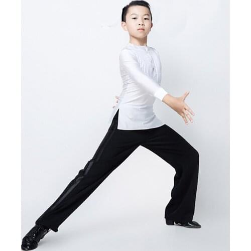 New Arrival Latin Dance Tops For Children Black White Color Durable Fabric Shirts Male Clothes Boy Ballroom Stage Clothes E014